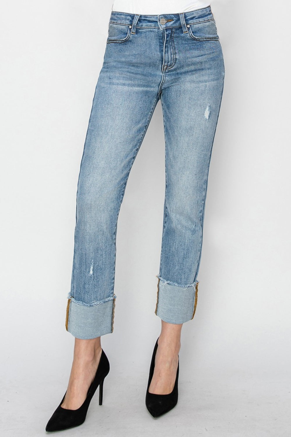 RISEN Full Size High Rise Cuffed Slim Straight Jeans - Luxe4Everyday Jeans