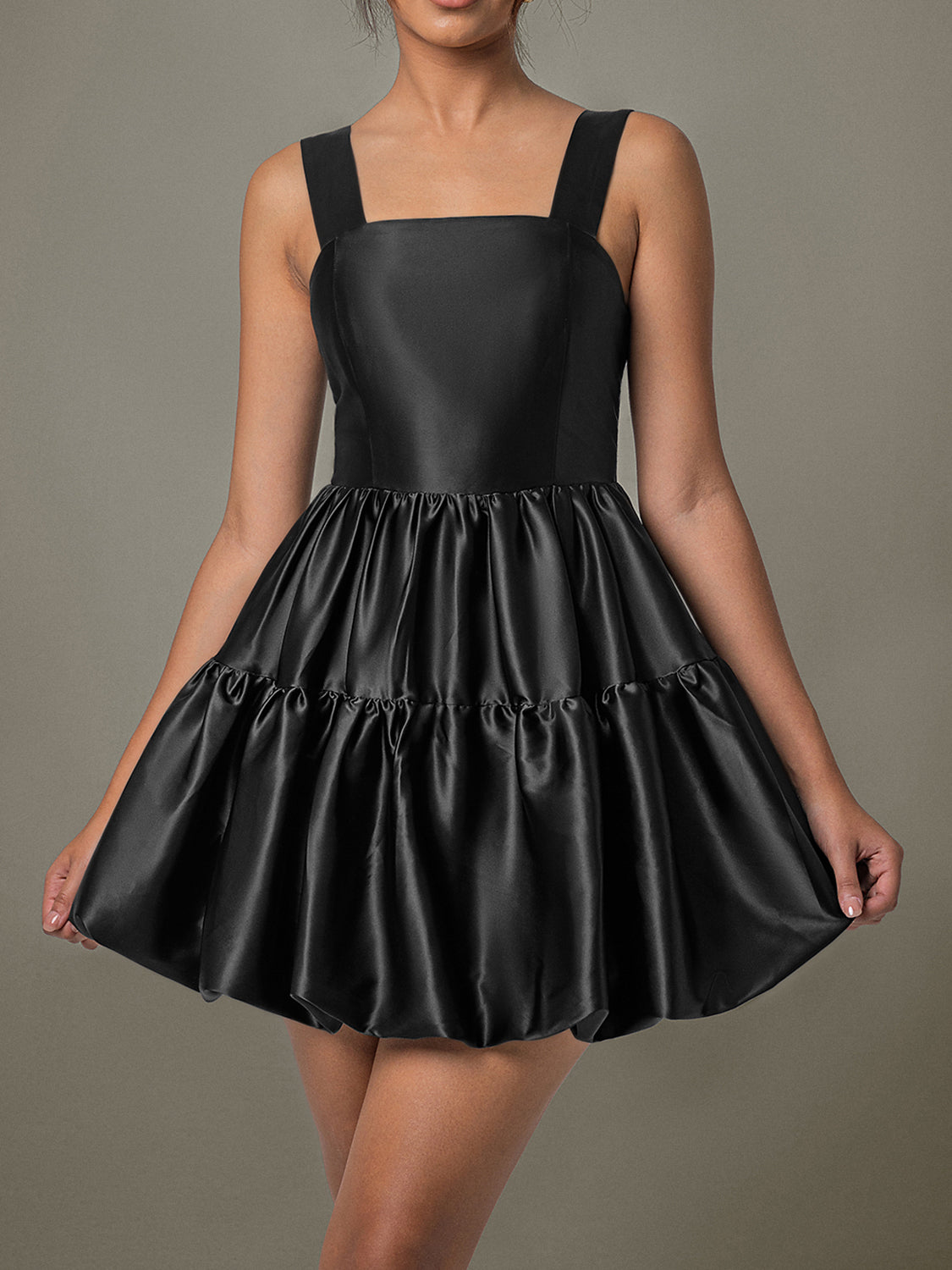 Ruched Square Neck Wide Strap Mini Dress - Luxe4Everyday Black / S Dress