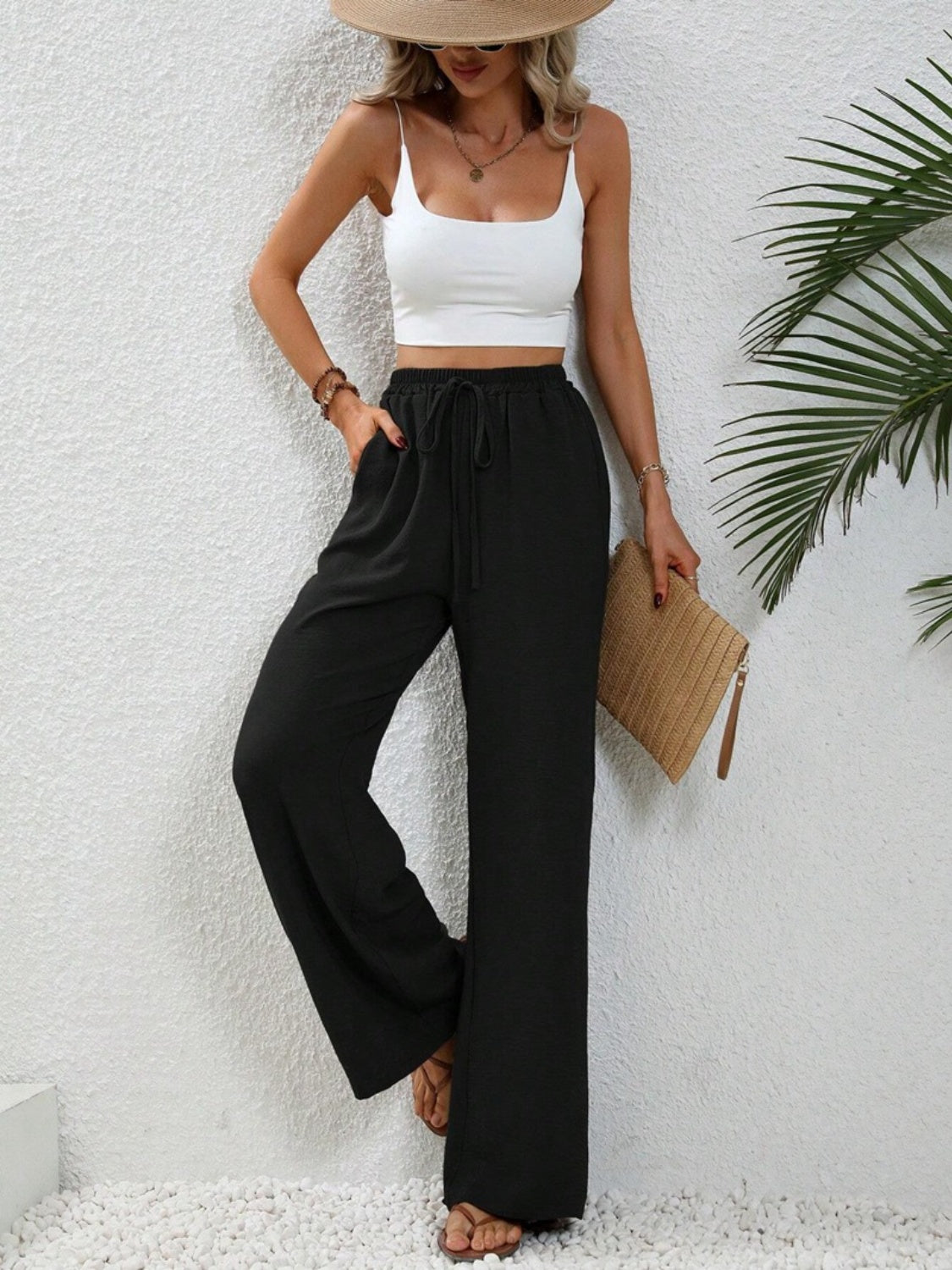 Wide Leg Drawstring Pants - Luxe4Everyday Caramel / S Pants