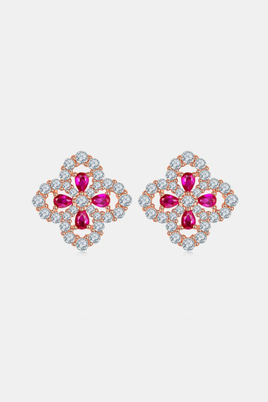 925 Sterling Silver Lab-Grown Ruby Flower Shape Stud Earrings - Luxe4Everyday Silver / One Size Earrings