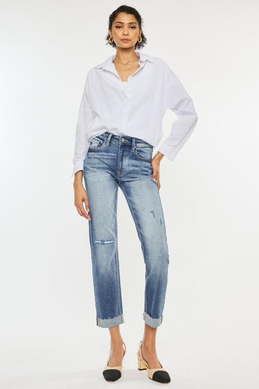 Kancan High Rise Cuffed Straight Jeans - Luxe4Everyday Medium / 0 Jeans