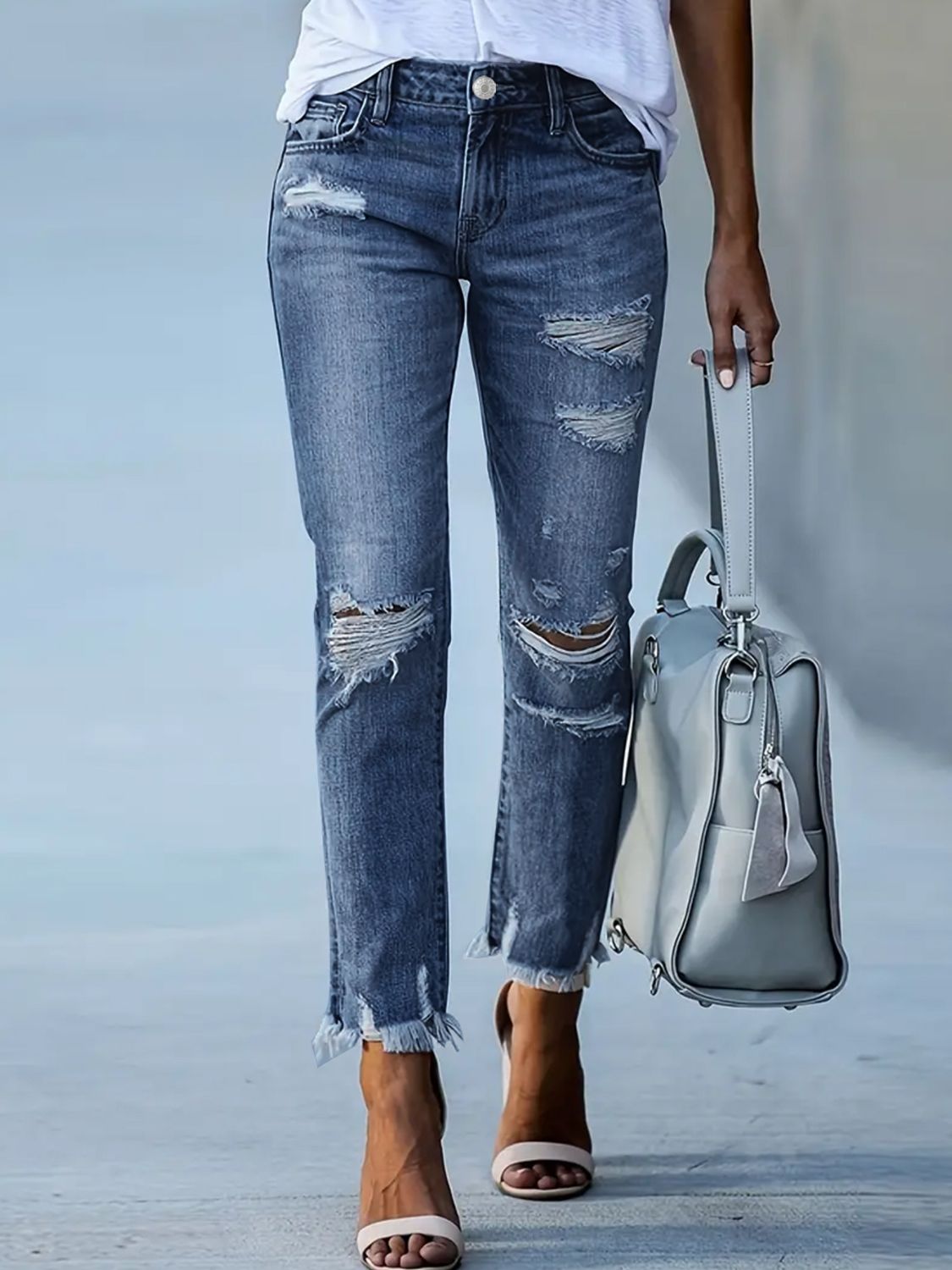 Distressed Raw Hem Jeans with Pockets - Luxe4Everyday Medium / XS Jeans