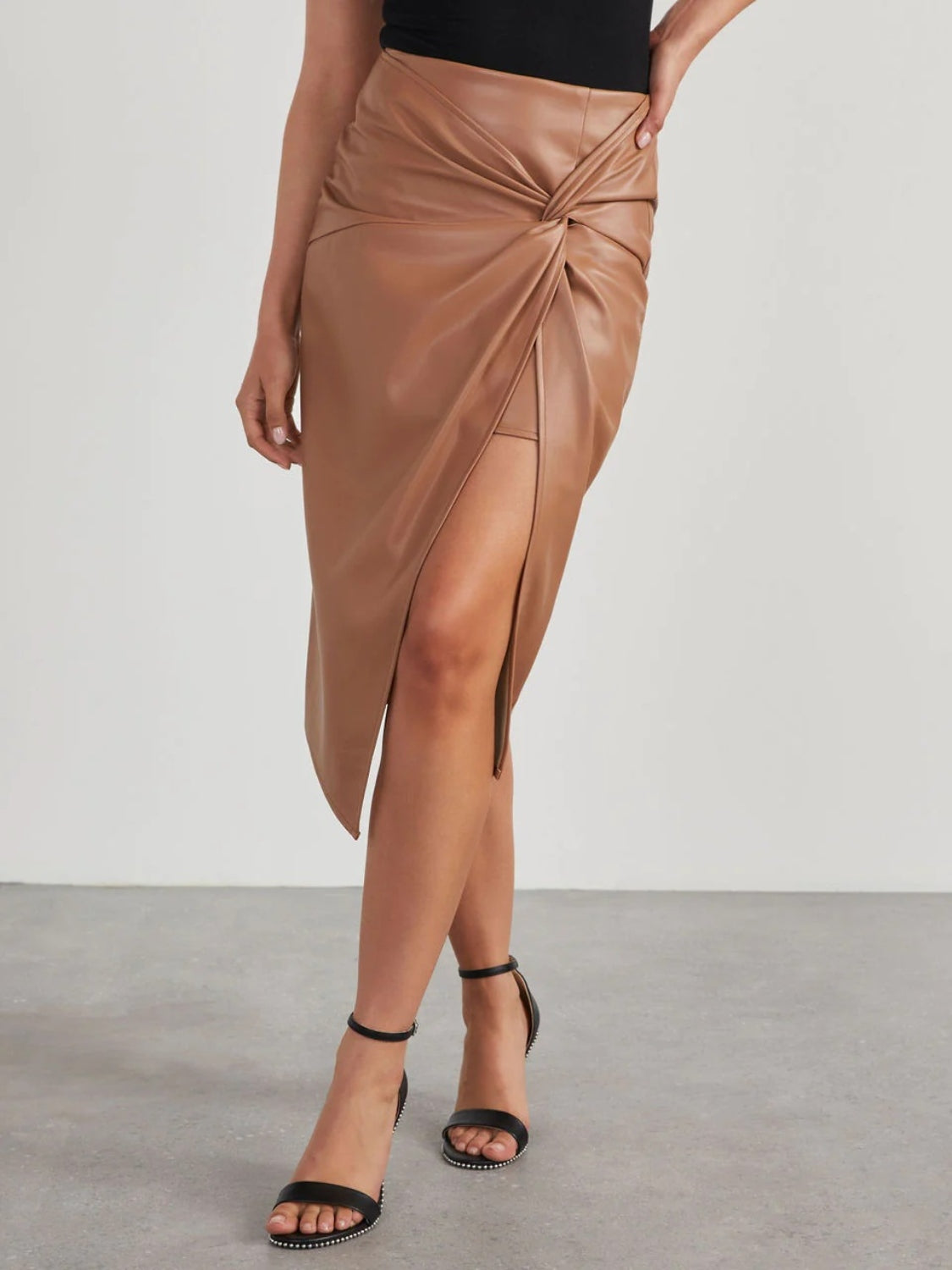 Twist Detail High Waist Skirt - Luxe4Everyday Tan / S Skirts