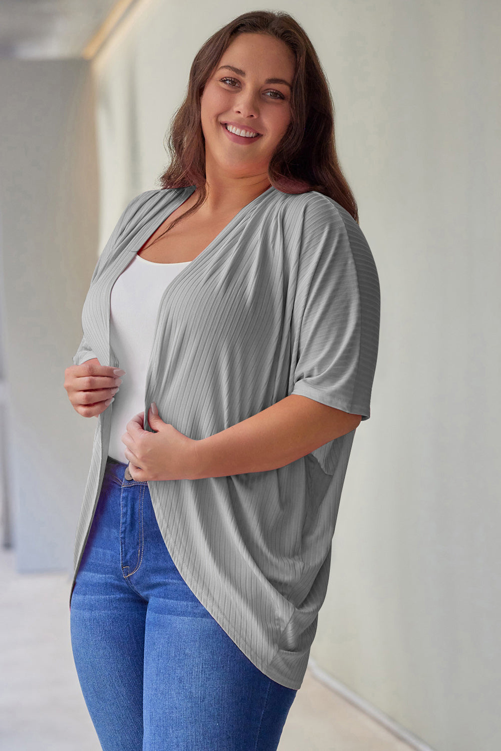 Plus Size Ribbed Cocoon Cover Up - Luxe4Everyday Black / 1XL Cardigan