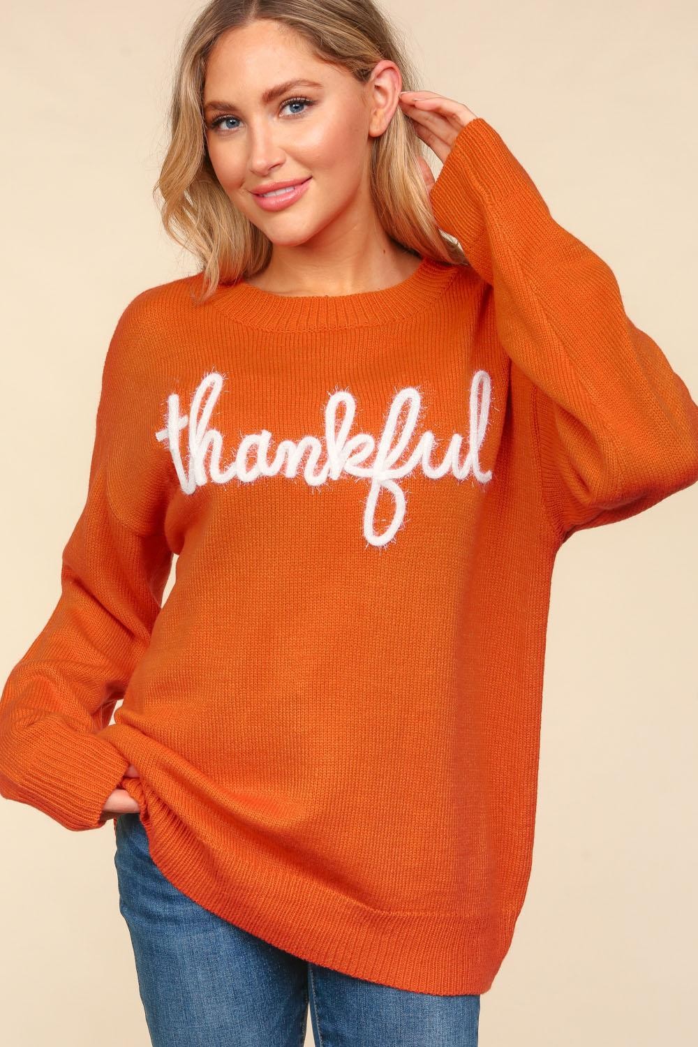 Haptics Full Size Metallic Glitter Embroidery Sweater - Luxe4Everyday Orange-Red / S Sweater