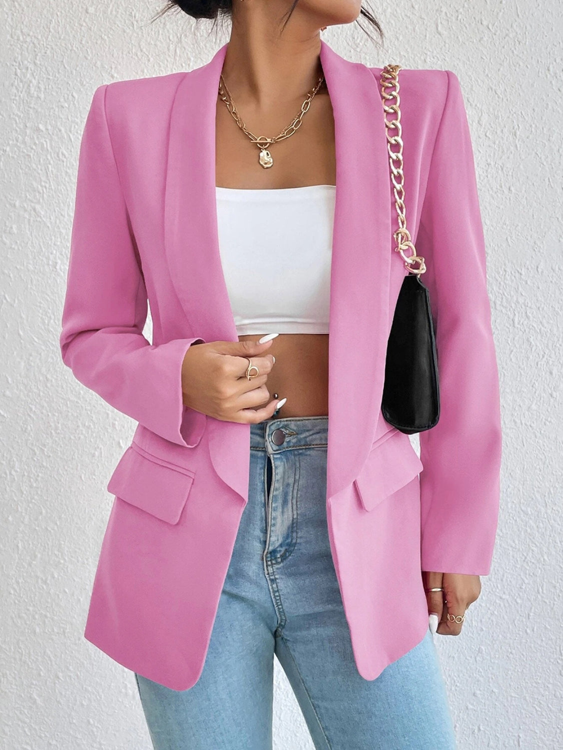 Shawl Collar Long Sleeve Blazer - Luxe4Everyday Blush Pink / S Blazer