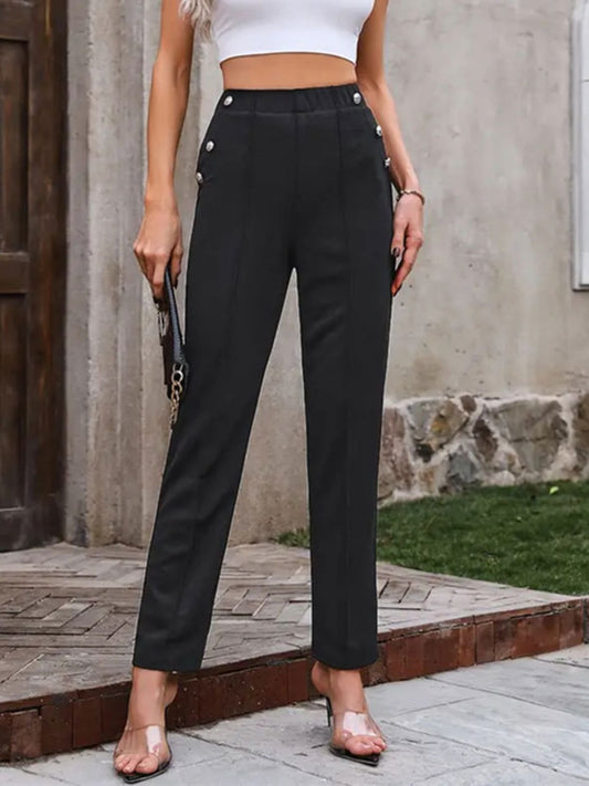 Decorative Button Elastic Waist Pants - Luxe4Everyday Black / S Pants