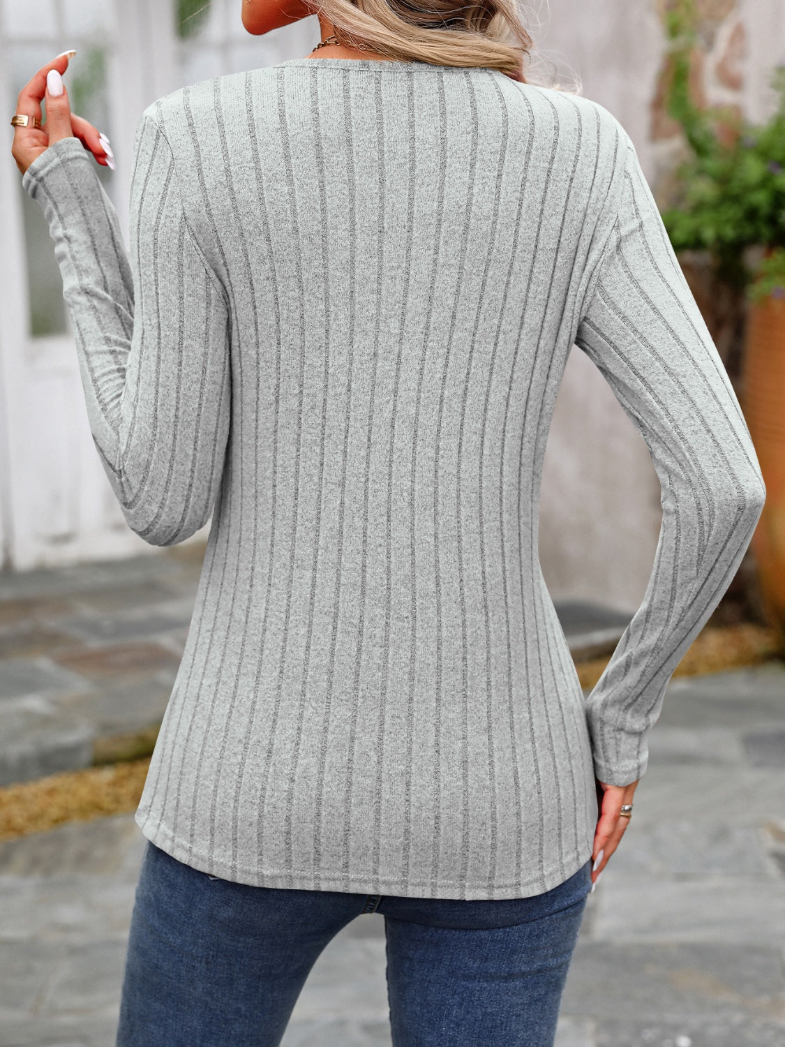 Decorative Button Round Neck Long Sleeve T-Shirt - Luxe4Everyday shirt