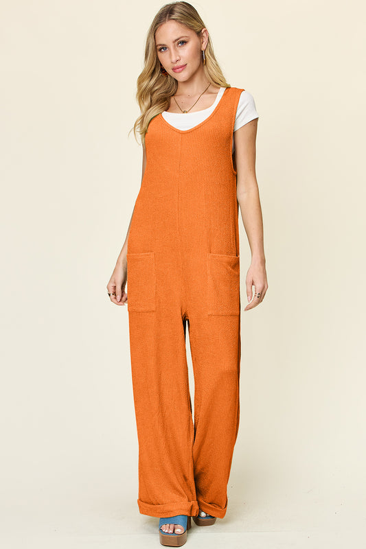 Double Take Full Size Texture Sleeveless Wide Leg Jumpsuit - Luxe4Everyday Tangerine / S Jumpsuit