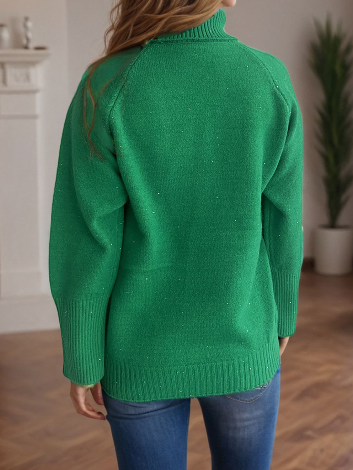 Turtleneck Raglan Sleeve Sweater - Luxe4Everyday Dark Green / One Size Sweater