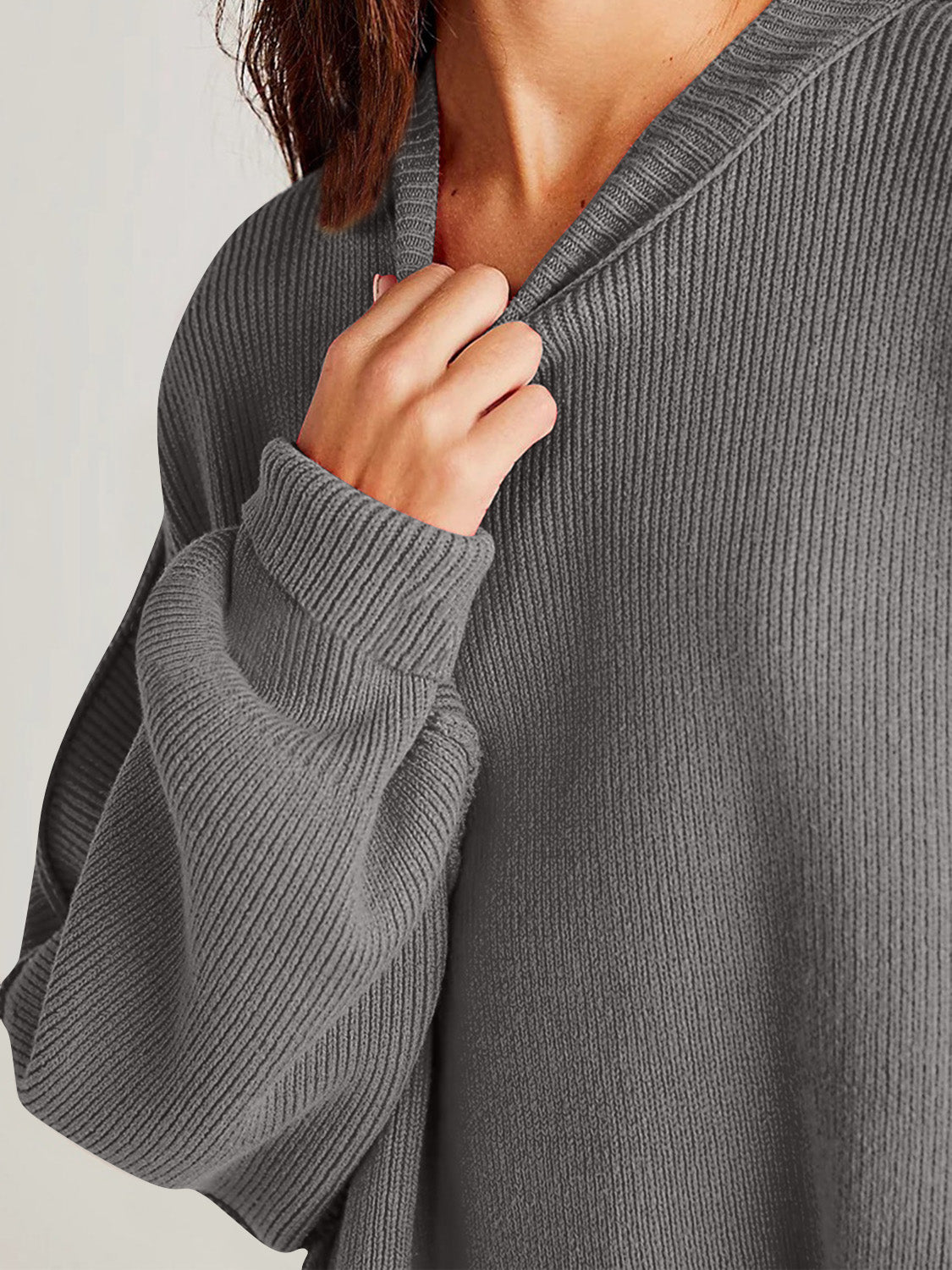 Double Take Side Slit Round Neck Long Sleeve Sweater - Luxe4Everyday Sweater