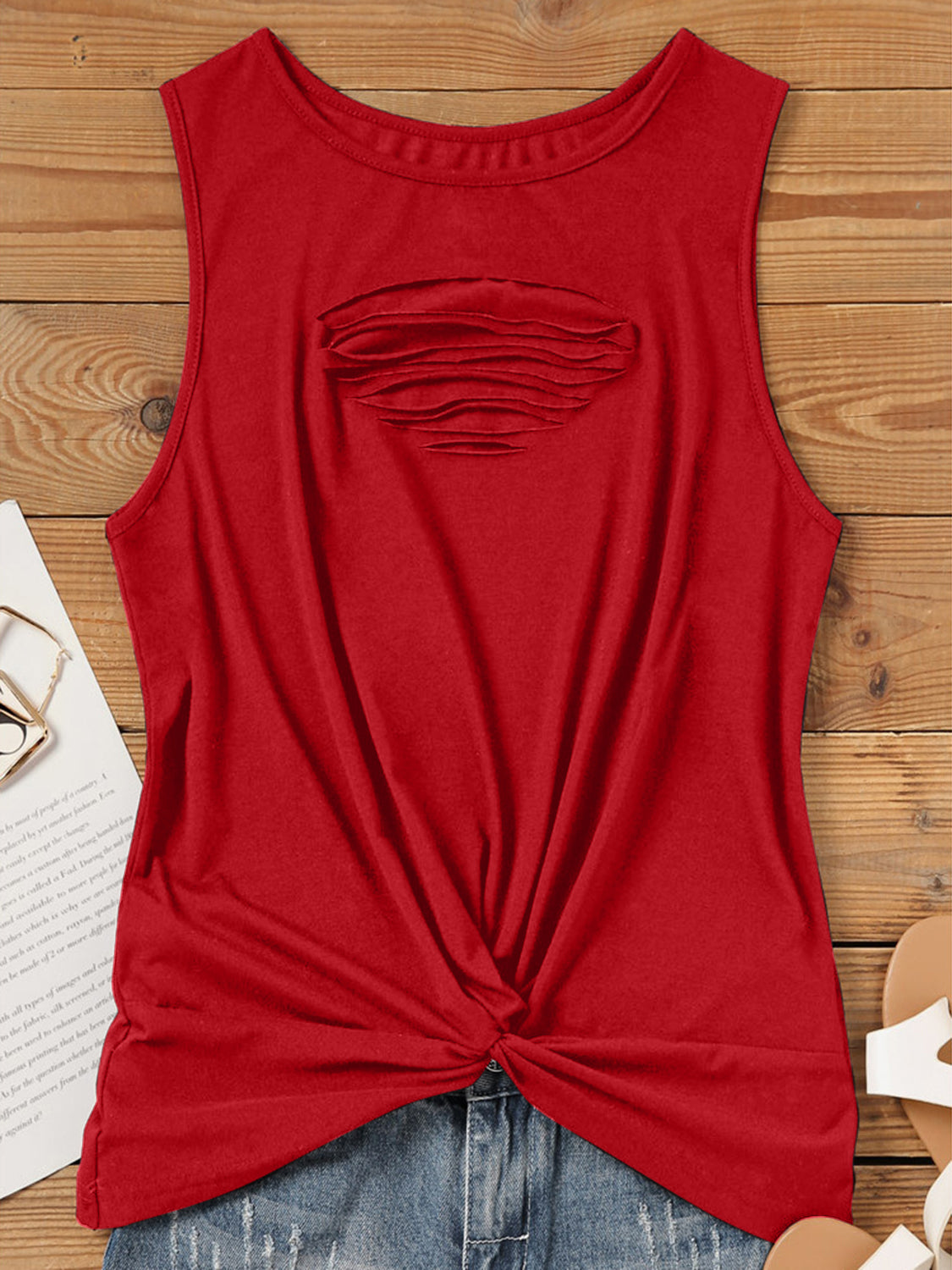 Cutout Twisted Round Neck Tank - Luxe4Everyday Shirt