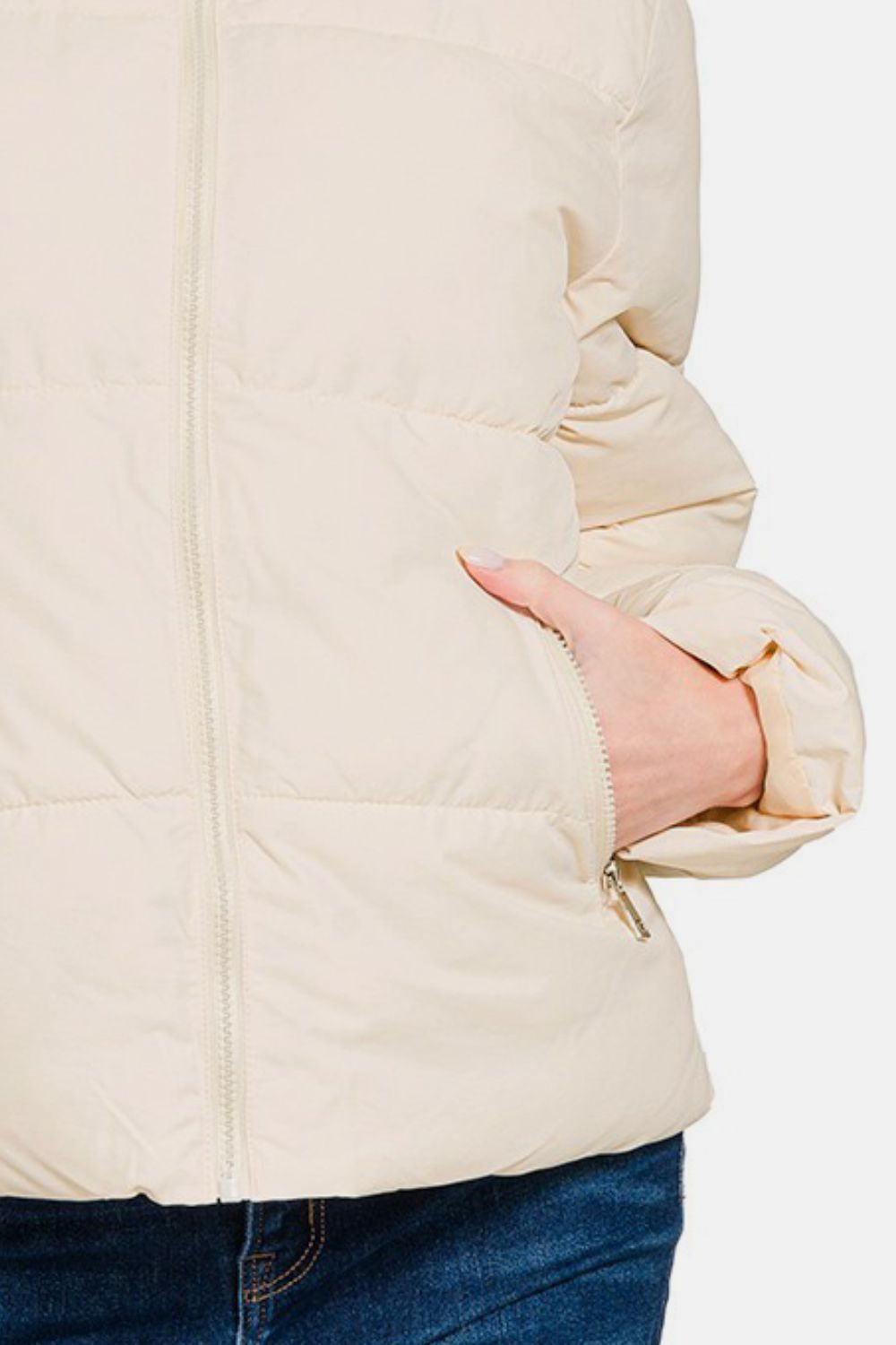 Zenana Zip Up Turtleneck Puffer Jacket with Pockets - Luxe4Everyday Cream / S Coat