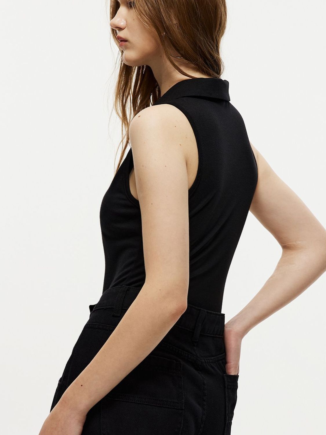 Quarter Zip Collared Neck Sleeveless Bodysuit - Luxe4Everyday Bodysuit