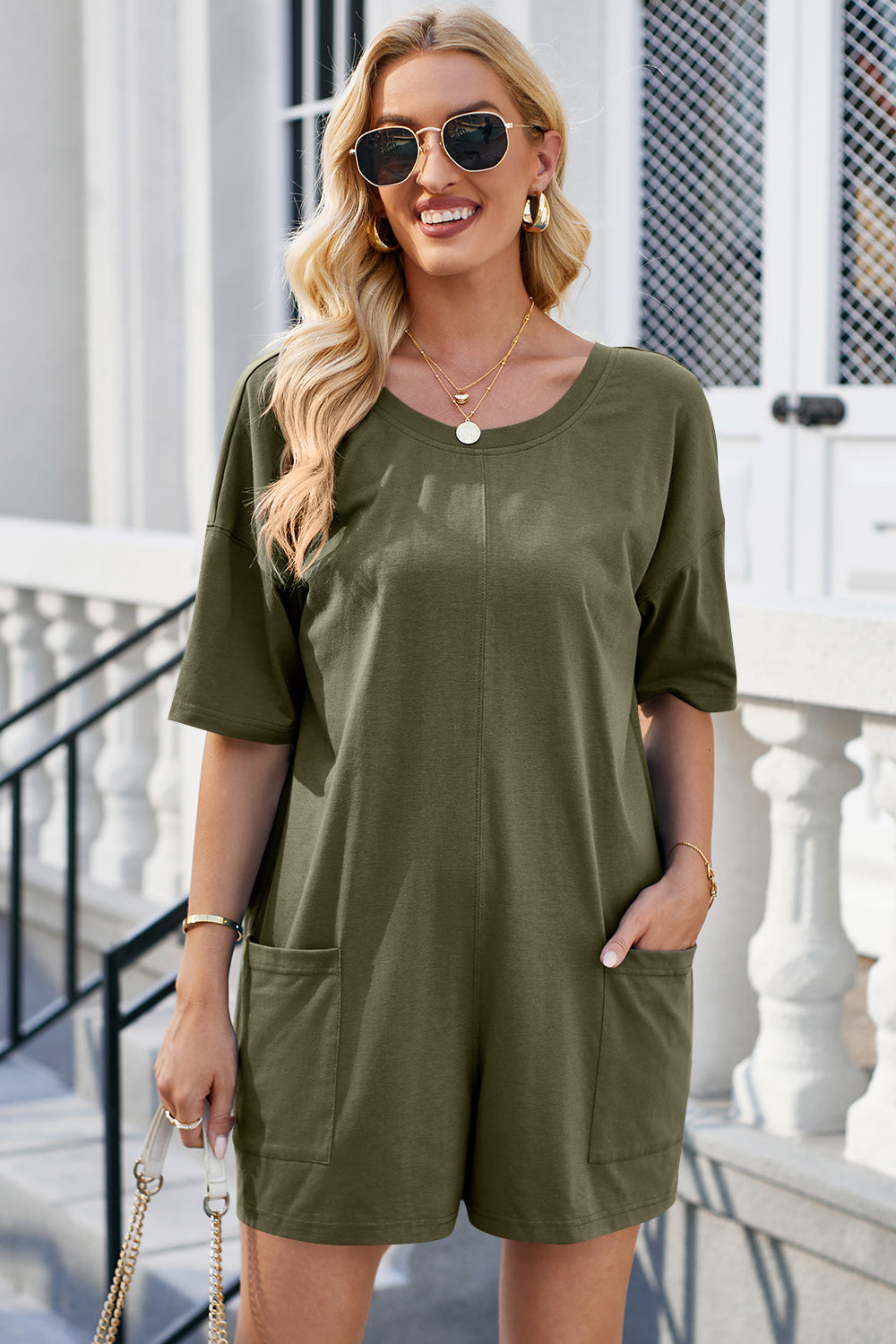 Lovelet Backless Round Neck Half Sleeve Romper - Luxe4Everyday Rompers