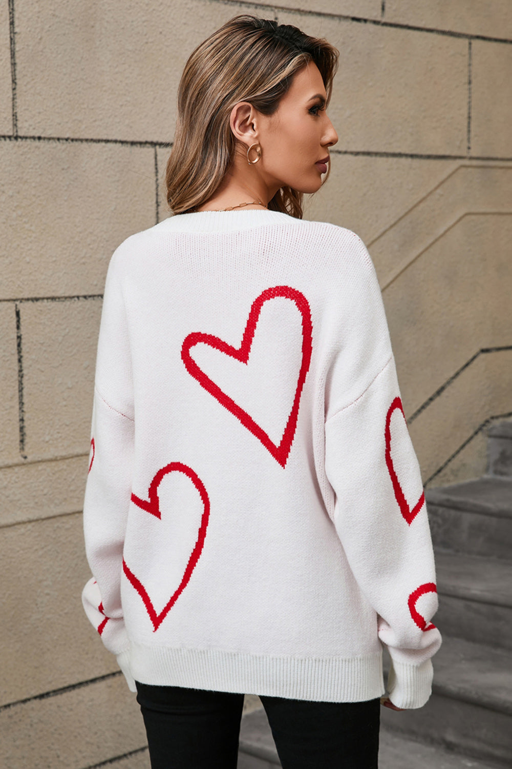 Angel Wings Heart Dropped Shoulder Long Sleeve Sweater - Luxe4Everyday Red / S Sweater