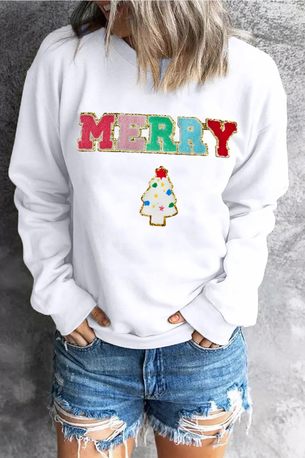 MERRY Round Neck Long Sleeve Sweatshirt - Luxe4Everyday White / S Sweatshirt