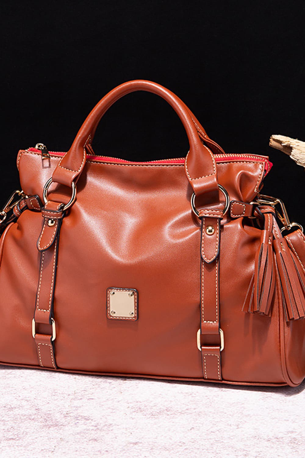 PU Leather Handbag with Tassels - Luxe4Everyday Brown / One Size Bag