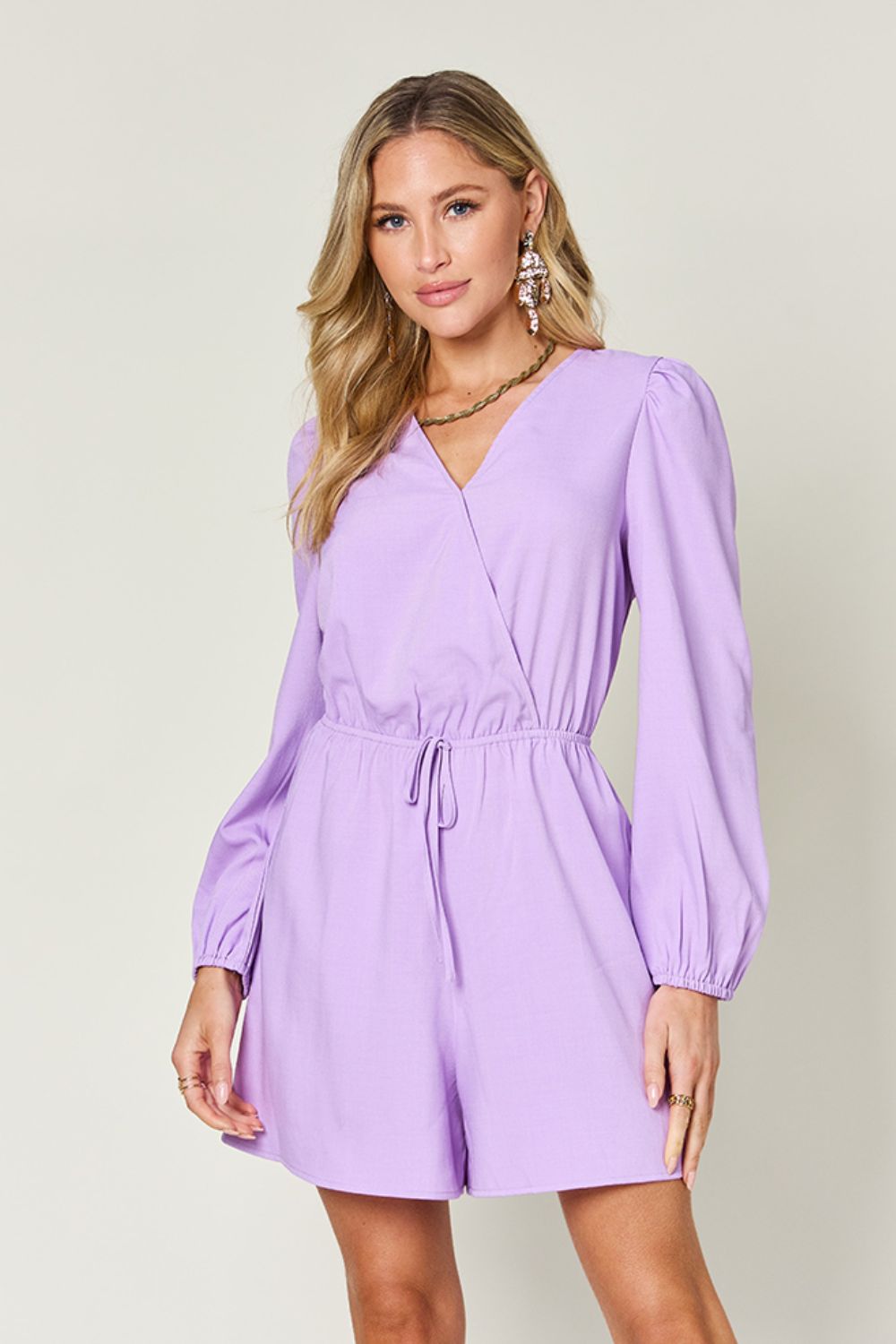 Double Take Full Size Drawstring Long Sleeve Romper - Luxe4Everyday Jumpsuit