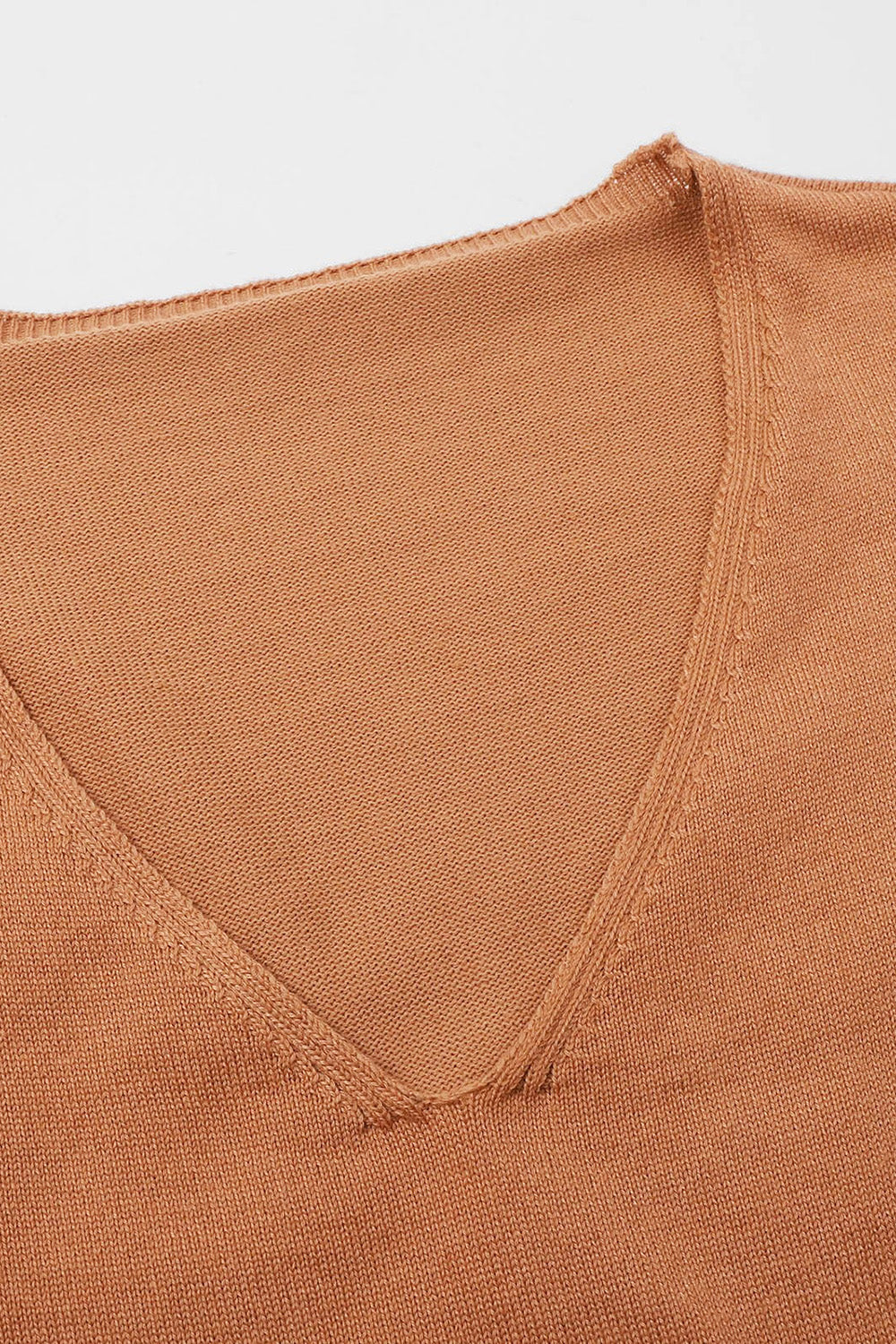 Slit V-Neck Half Sleeve Knit Top - Luxe4Everyday Caramel / S Sweater