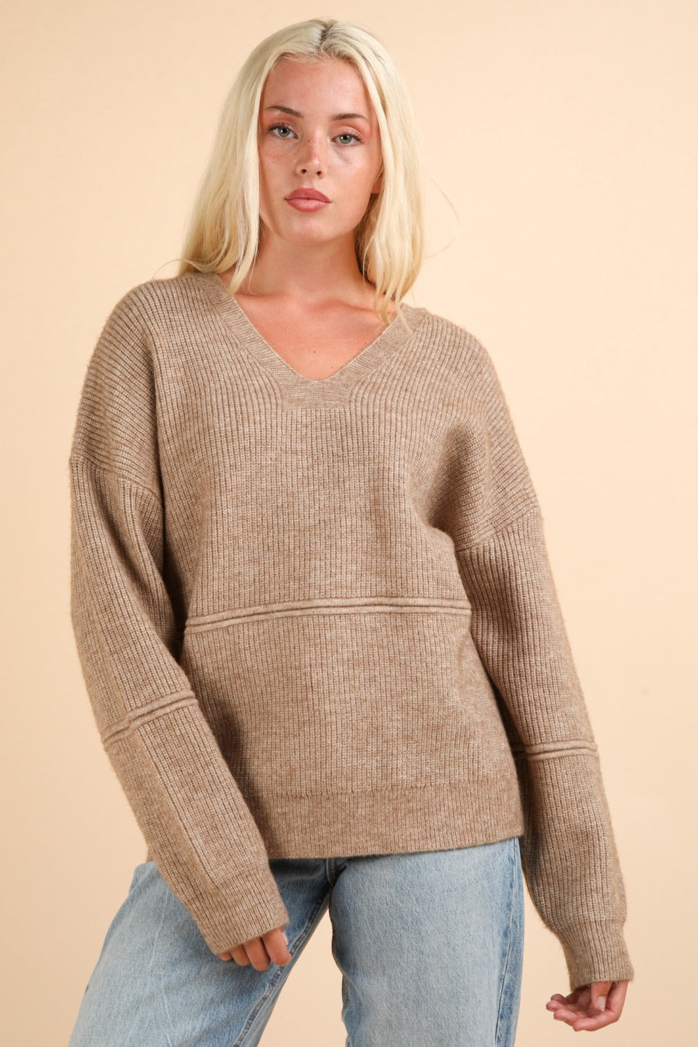 VERY J Seam Detail Drop Shoulder Hooded Sweater - Luxe4Everyday Mocha / S Sweater