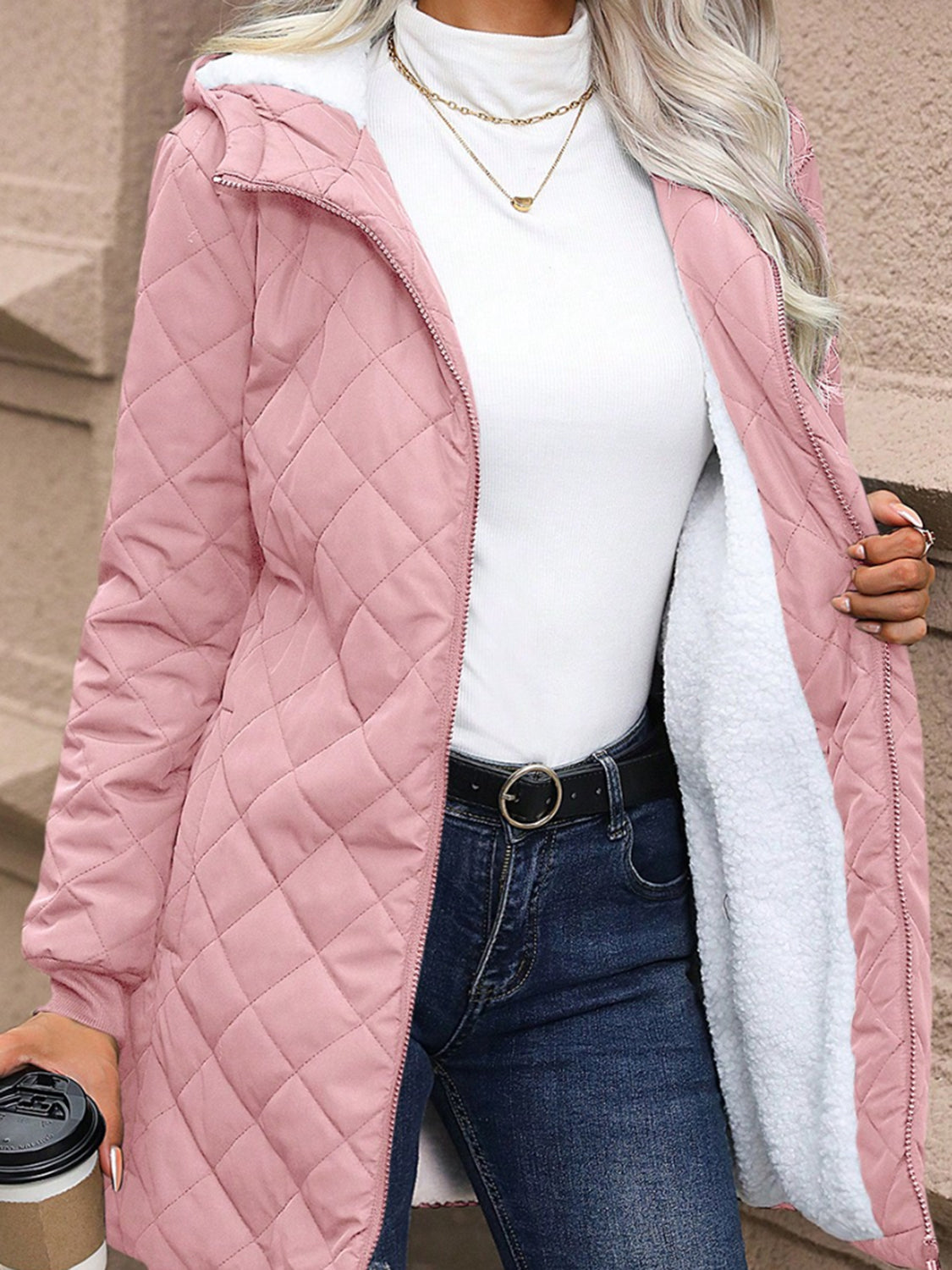 Quilted Zip Up Hooded Jacket with Pockets - Luxe4Everyday Dusty Pink / XXS Coat