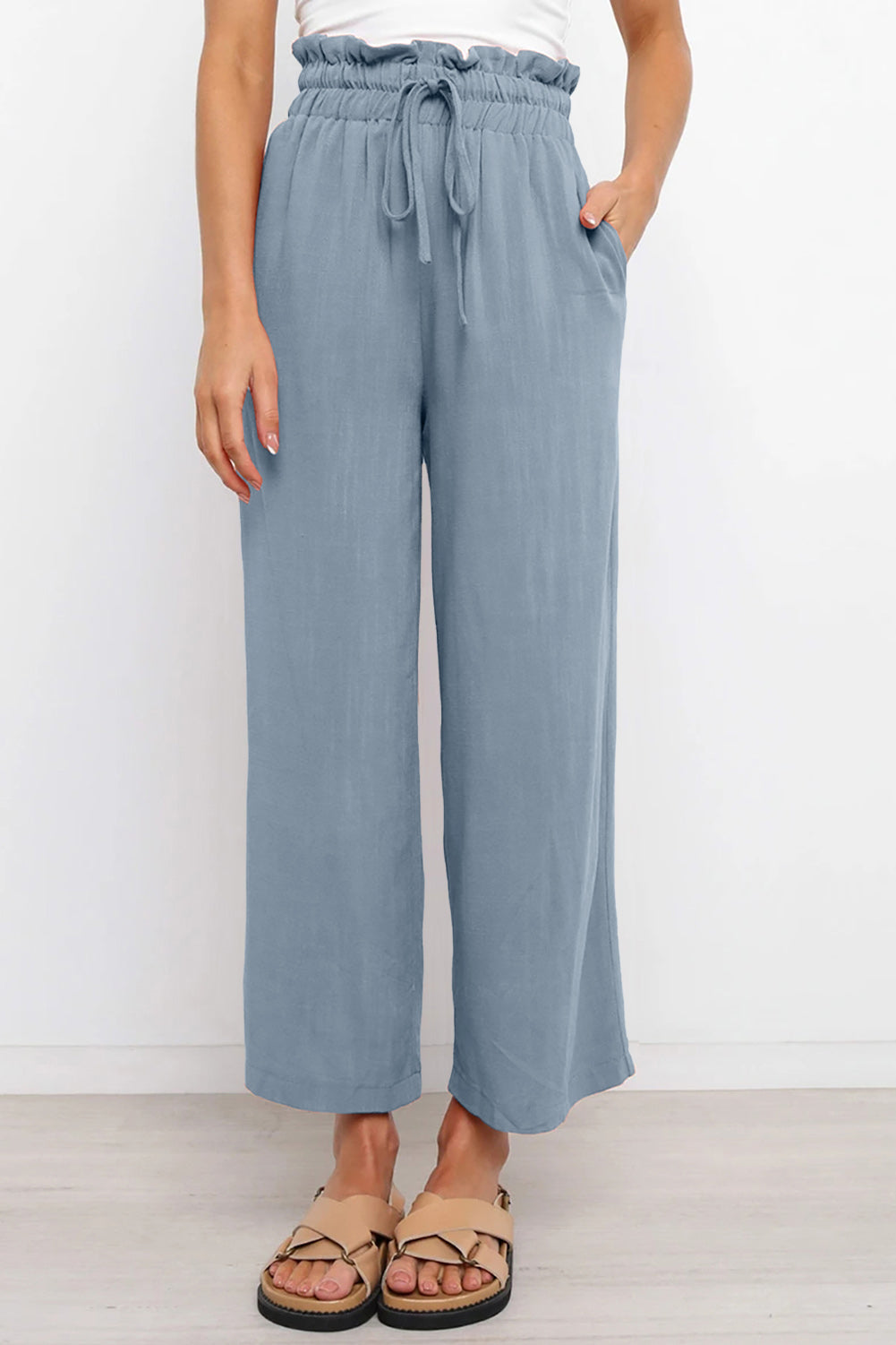 Drawstring Paperbag Waist Wide Leg Pants - Luxe4Everyday Pants