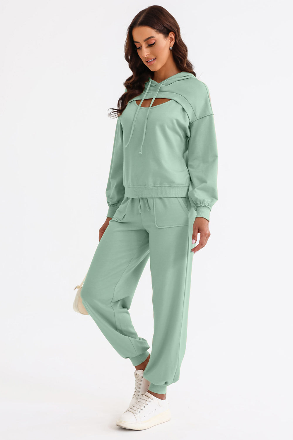 Cutout Drawstring Hoodie and Joggers Active Set - Luxe4Everyday Light Green / S Activewear