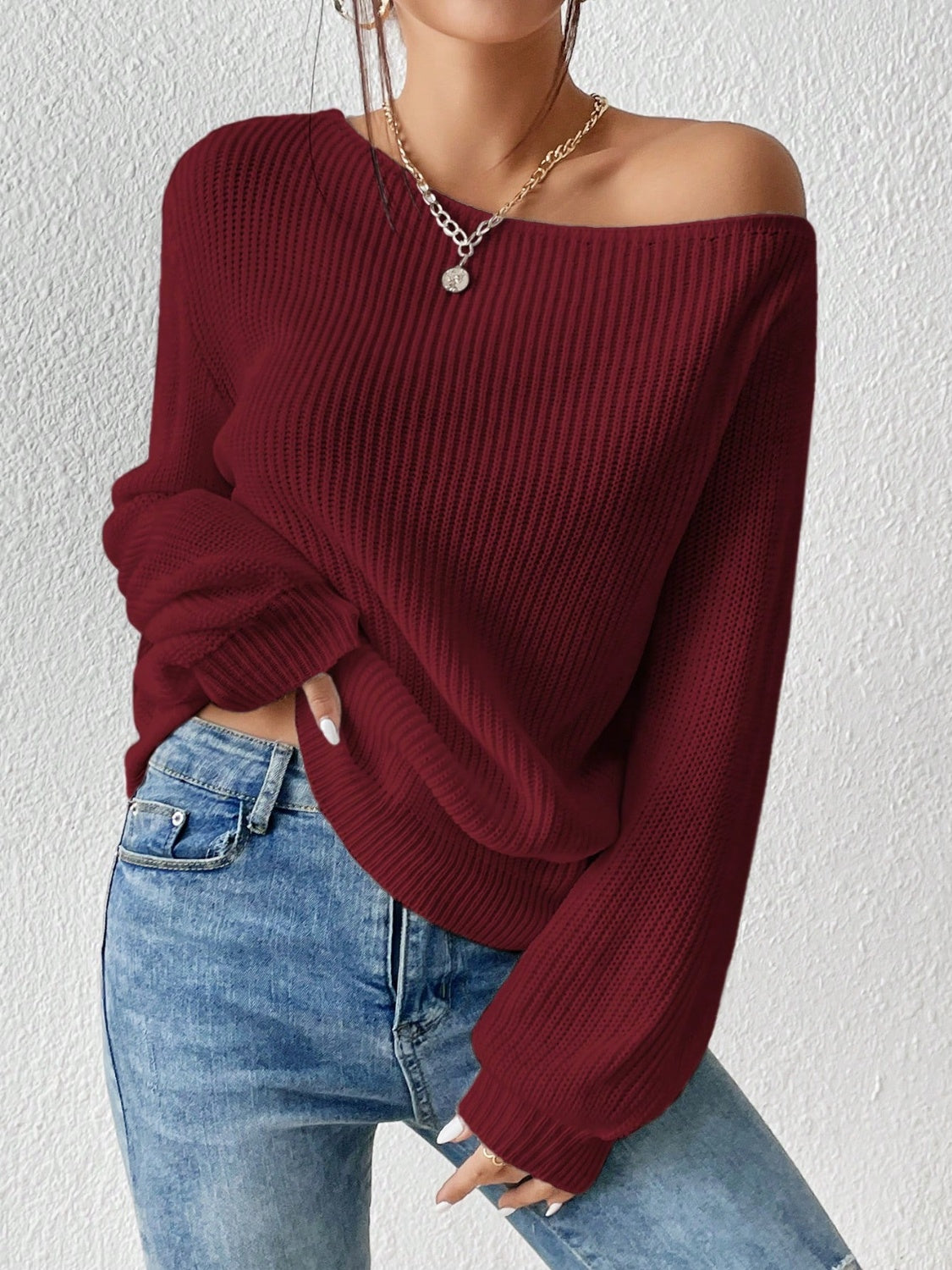 Honey Single Shoulder Long Sleeve Sweater - Luxe4Everyday Sweater