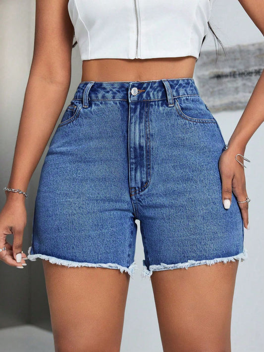 Raw Hem High Waist Denim Shorts - Luxe4Everyday Medium / S Shorts