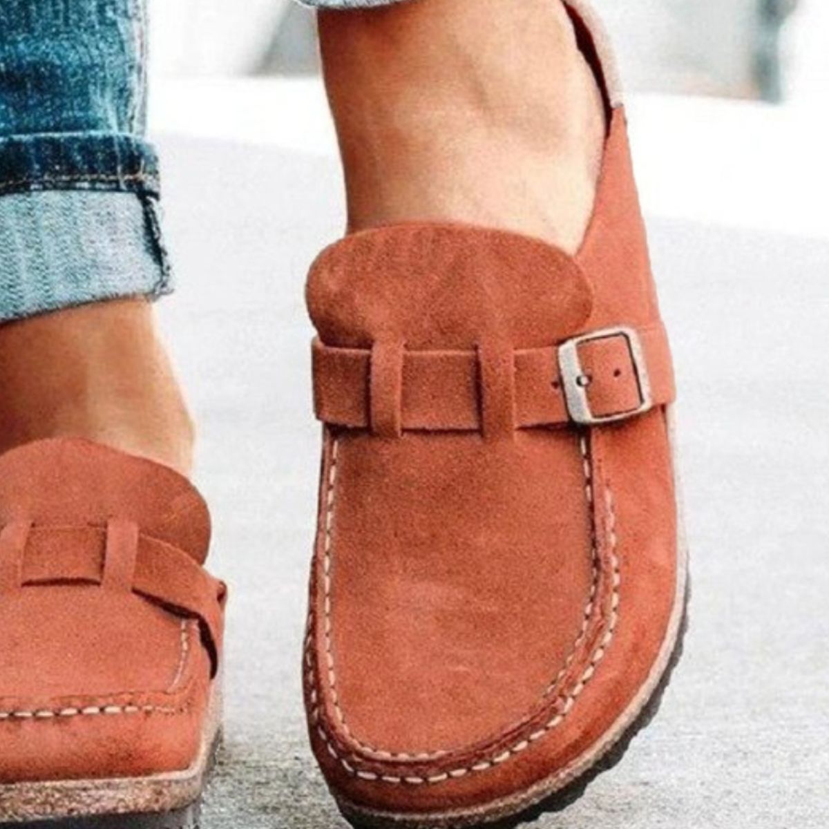 Round Toe Low Heel Buckle Loafers - Luxe4Everyday shoes