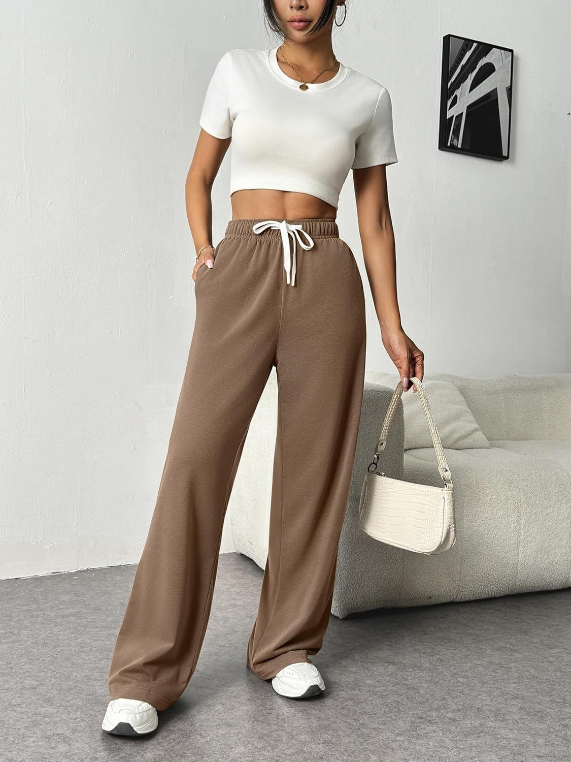 Drawstring Wide Leg Pants with Pockets - Luxe4Everyday Taupe / S Pants