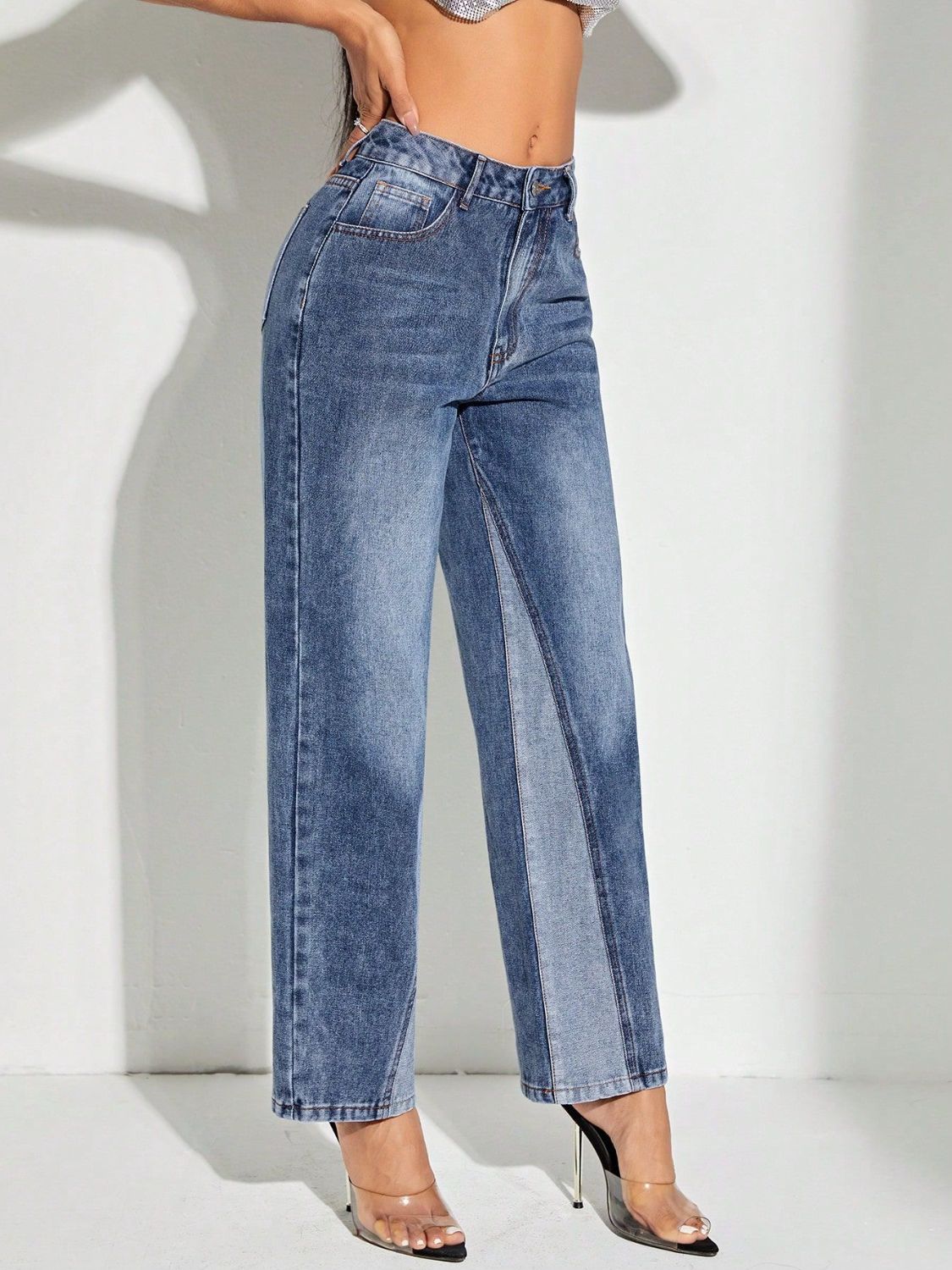 Contrast Patchwork Straight Jeans with Pockets - Luxe4Everyday Medium / XS Jeans