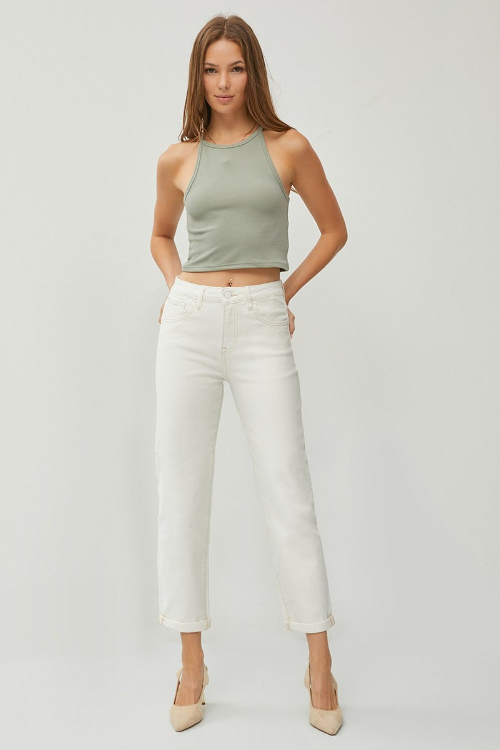 RISEN Full Size High Waist Rolled Hem Straight Jeans - Luxe4Everyday Jeans