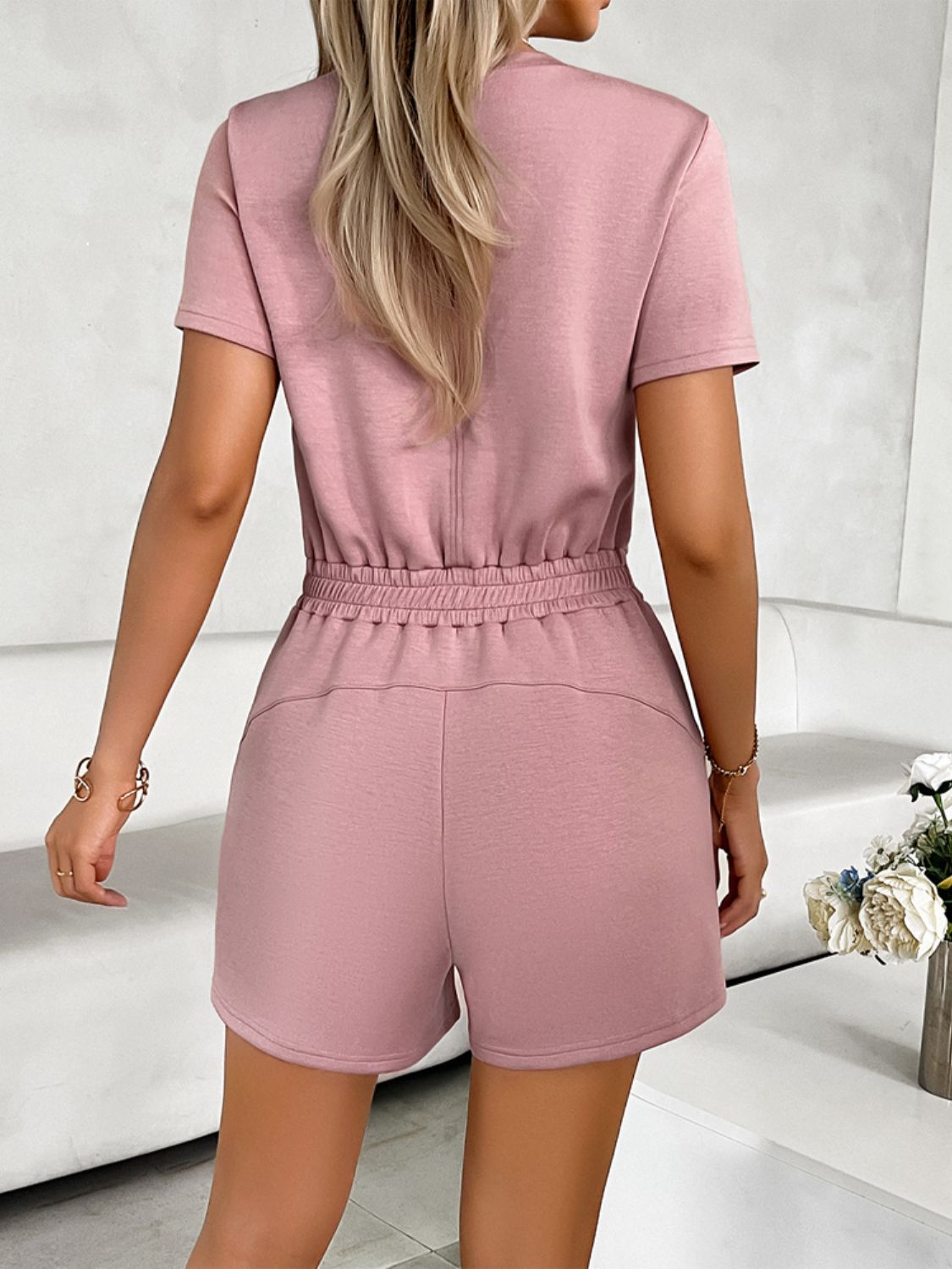 Devine Tied Round Neck Short Sleeve Romper - Luxe4Everyday Dust Storm / S Rompers