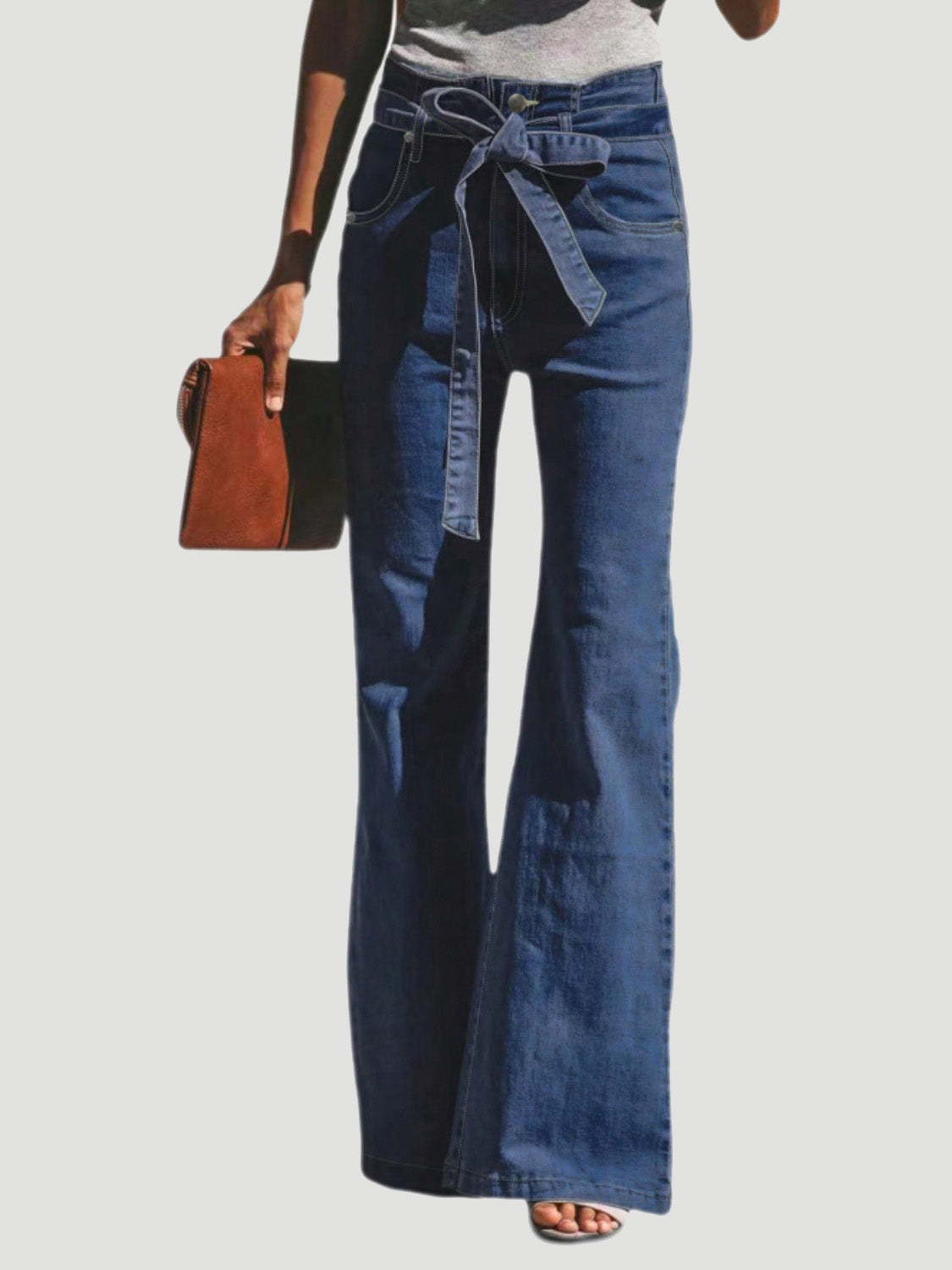 Tied Flare Jeans with Pockets - Luxe4Everyday Navy / M Jeans