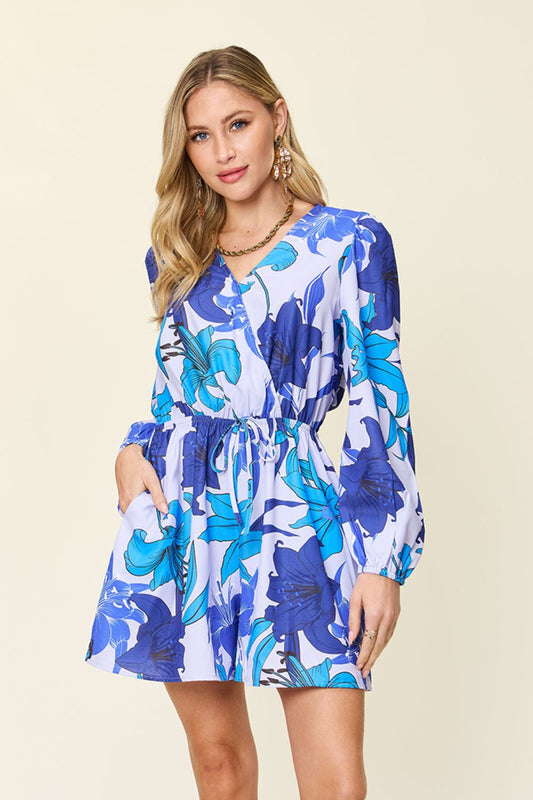 Double Take Full Size Floral Long Sleeve Romper with Pockets - Luxe4Everyday Blue / S Jumpsuit