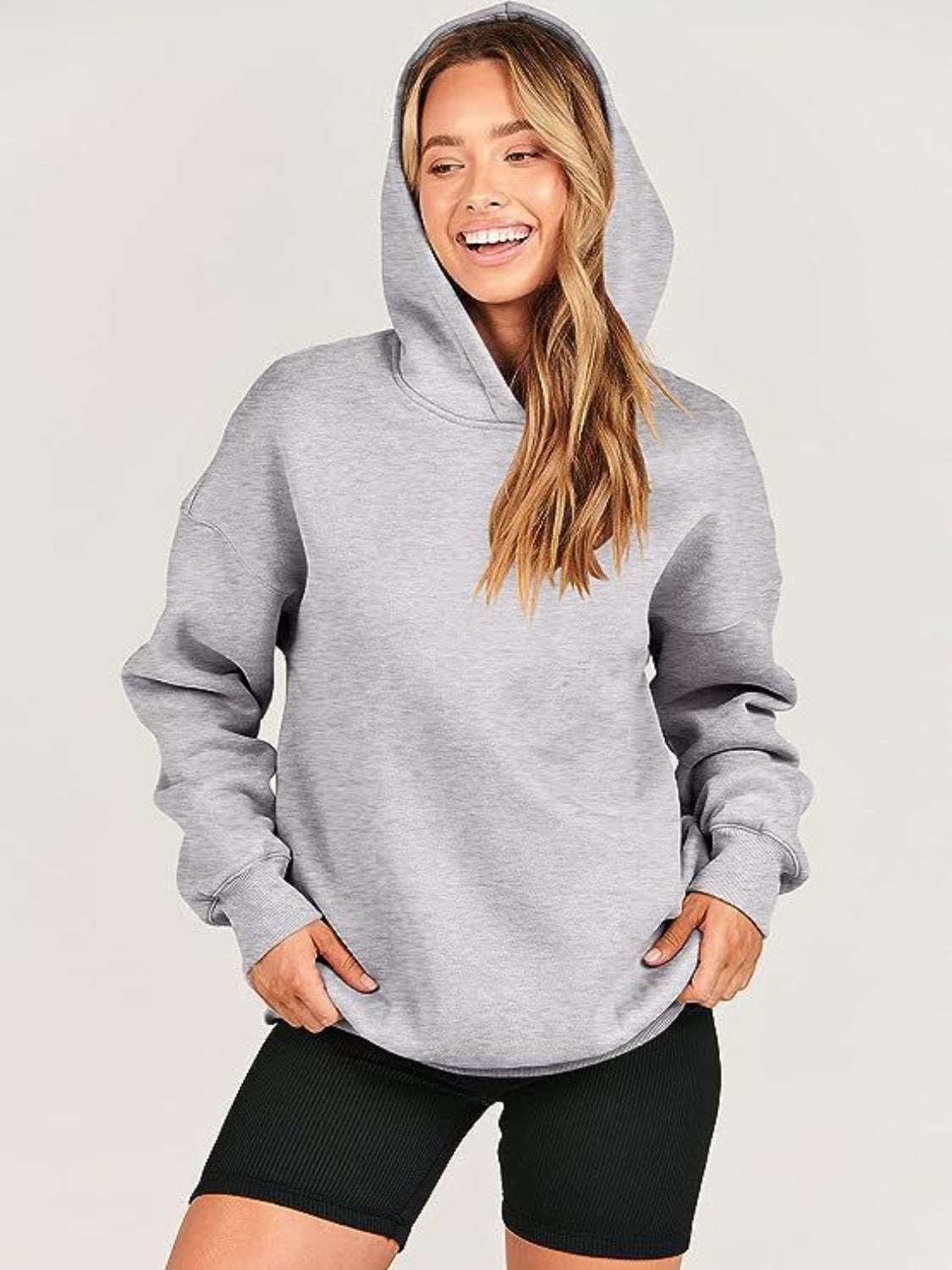 Dropped Shoulder Long Sleeve Hoodie - Luxe4Everyday Hoodie