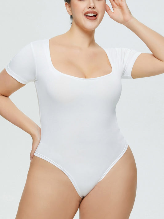 Full Size Square Neck Short Sleeve Bodysuit - Luxe4Everyday White / S Bodysuit