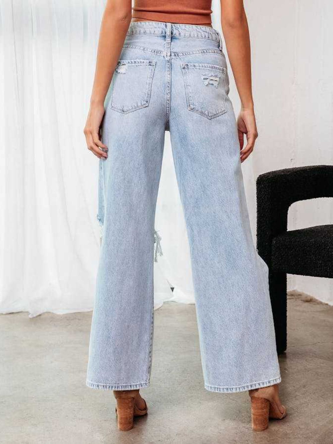 Distressed Wide Leg Jeans with Pockets - Luxe4Everyday Jeans