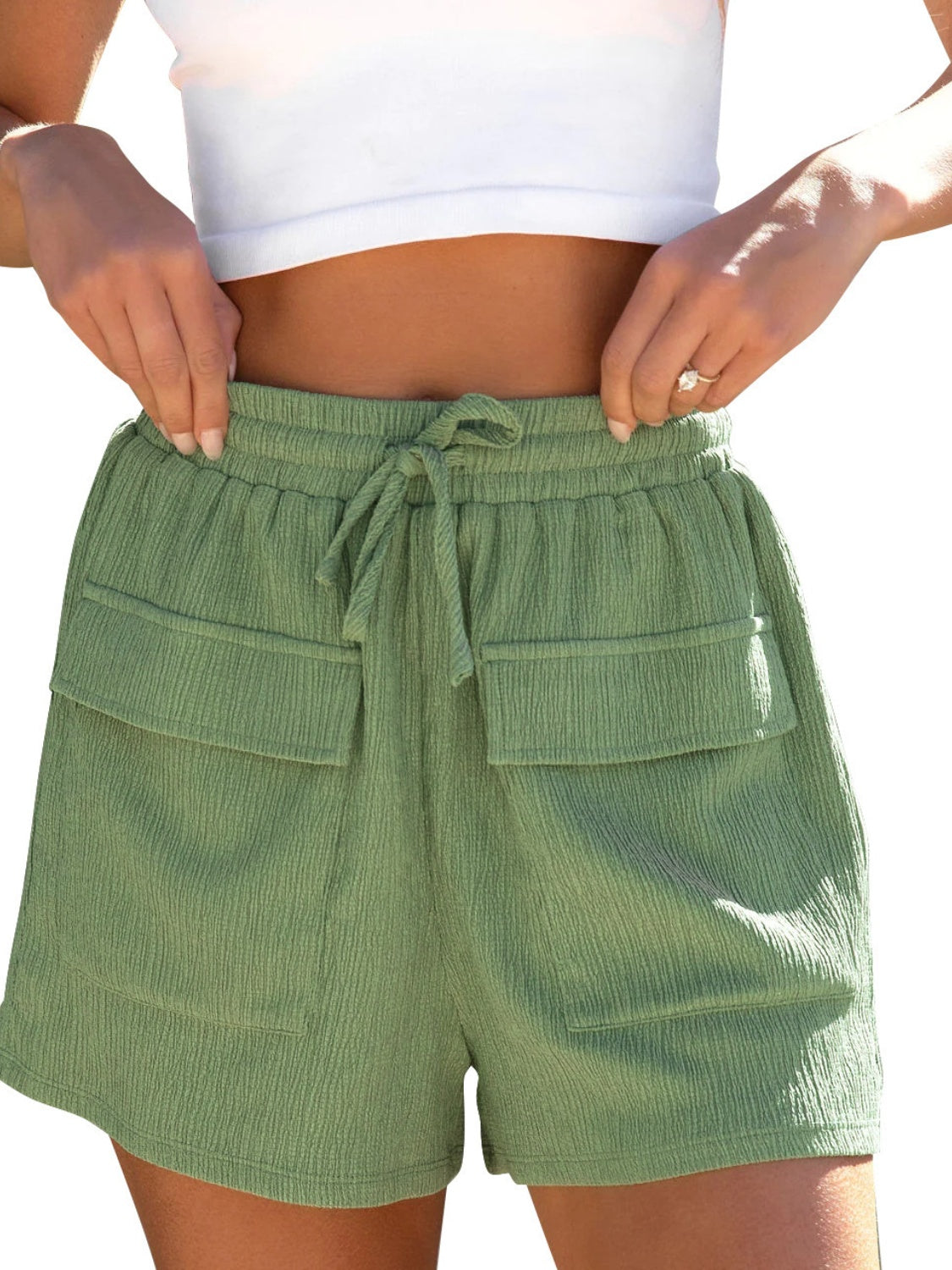 Drawstring High Waist Shorts with Pockets - Luxe4Everyday Matcha Green / S Shorts