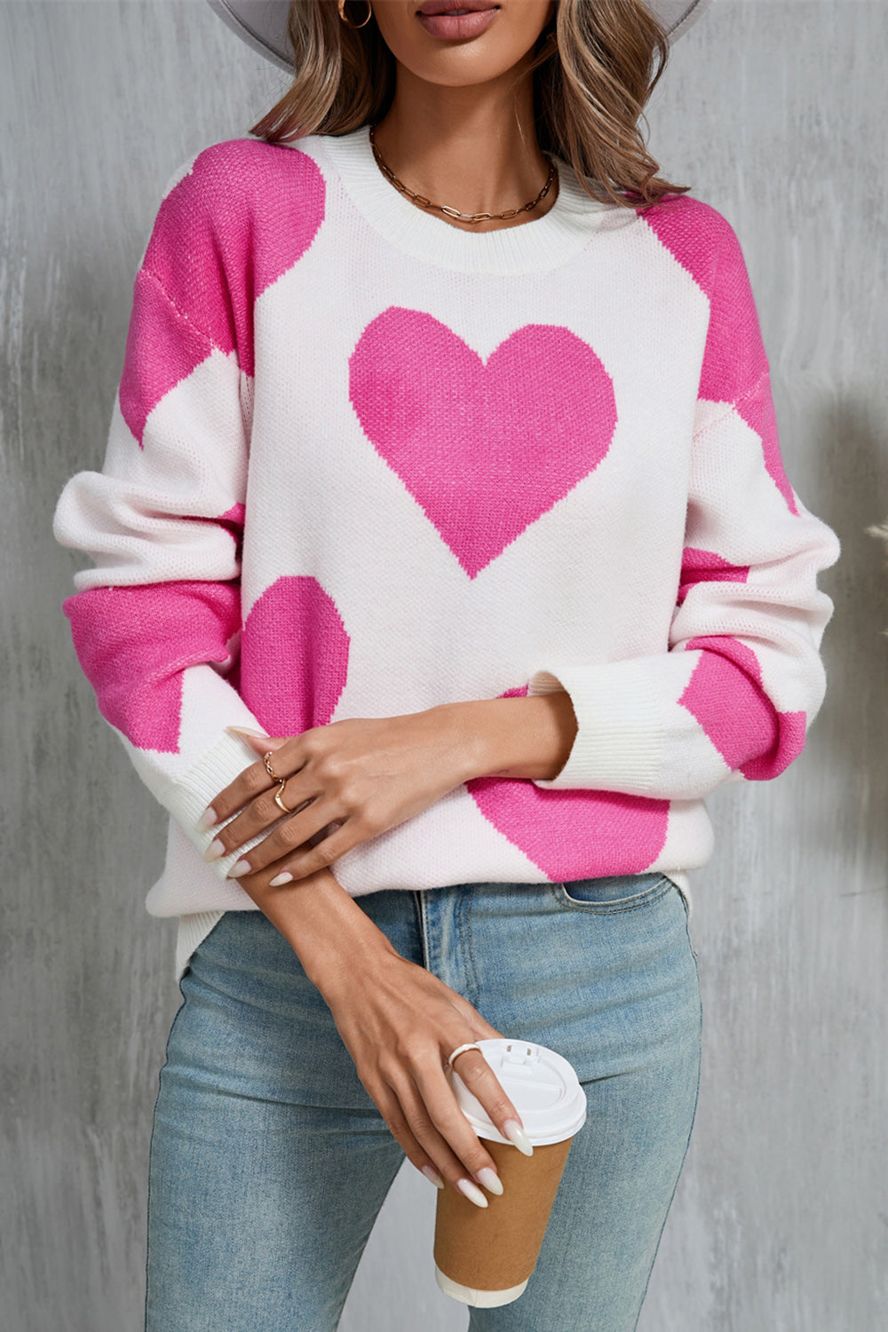 Angel Wings Contrast Heart Dropped Shoulder Long Sleeve Sweater - Luxe4Everyday White / S Sweater