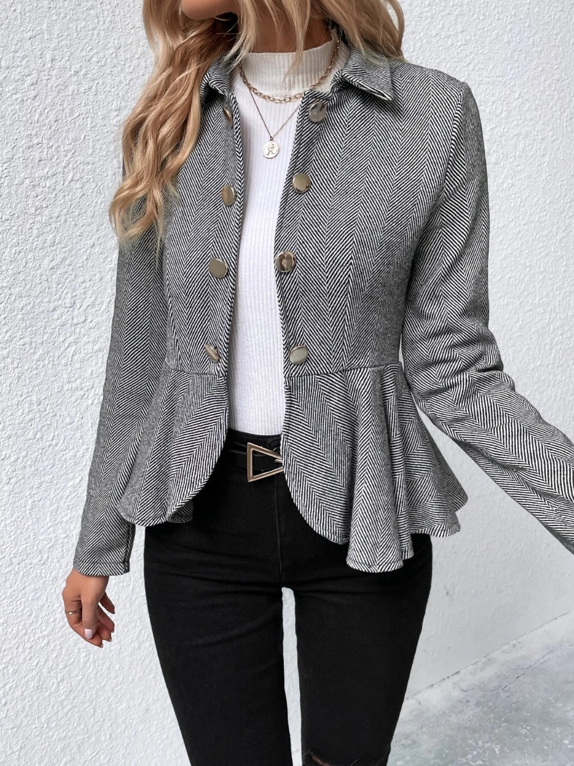 Ruffle Hem Collared Blazer - Luxe4Everyday Gray / S Blazer