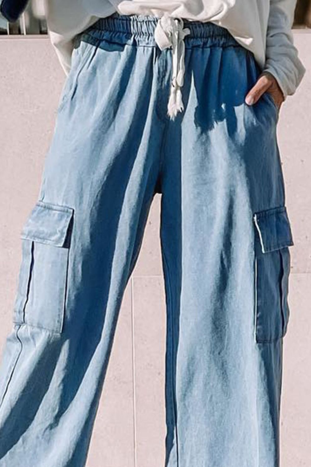 Drawstring Wide Leg Jeans with Pockets - Luxe4Everyday Light / S Jeans