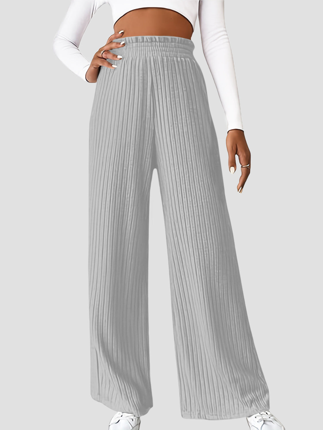 Ribbed High Waist Pants - Luxe4Everyday Gray / S Pants