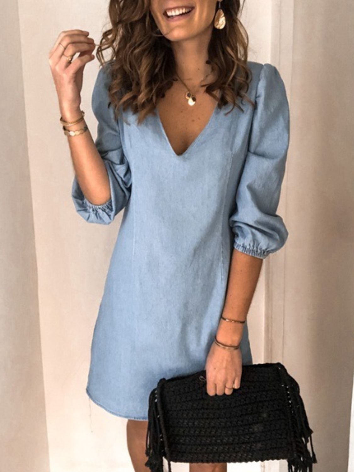 Full Size V-Neck Half Sleeve Dress - Luxe4Everyday Dress