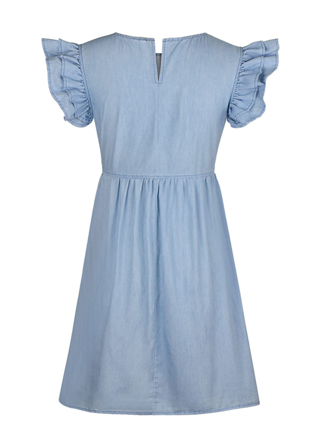 Full Size Ruffled Round Neck Cap Sleeve Denim Dress - Luxe4Everyday Dress