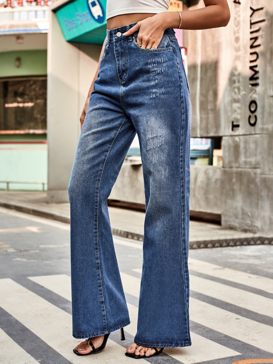 High Rise Bootcut Jeans with Pockets - Luxe4Everyday Dark Blue / S Jeans