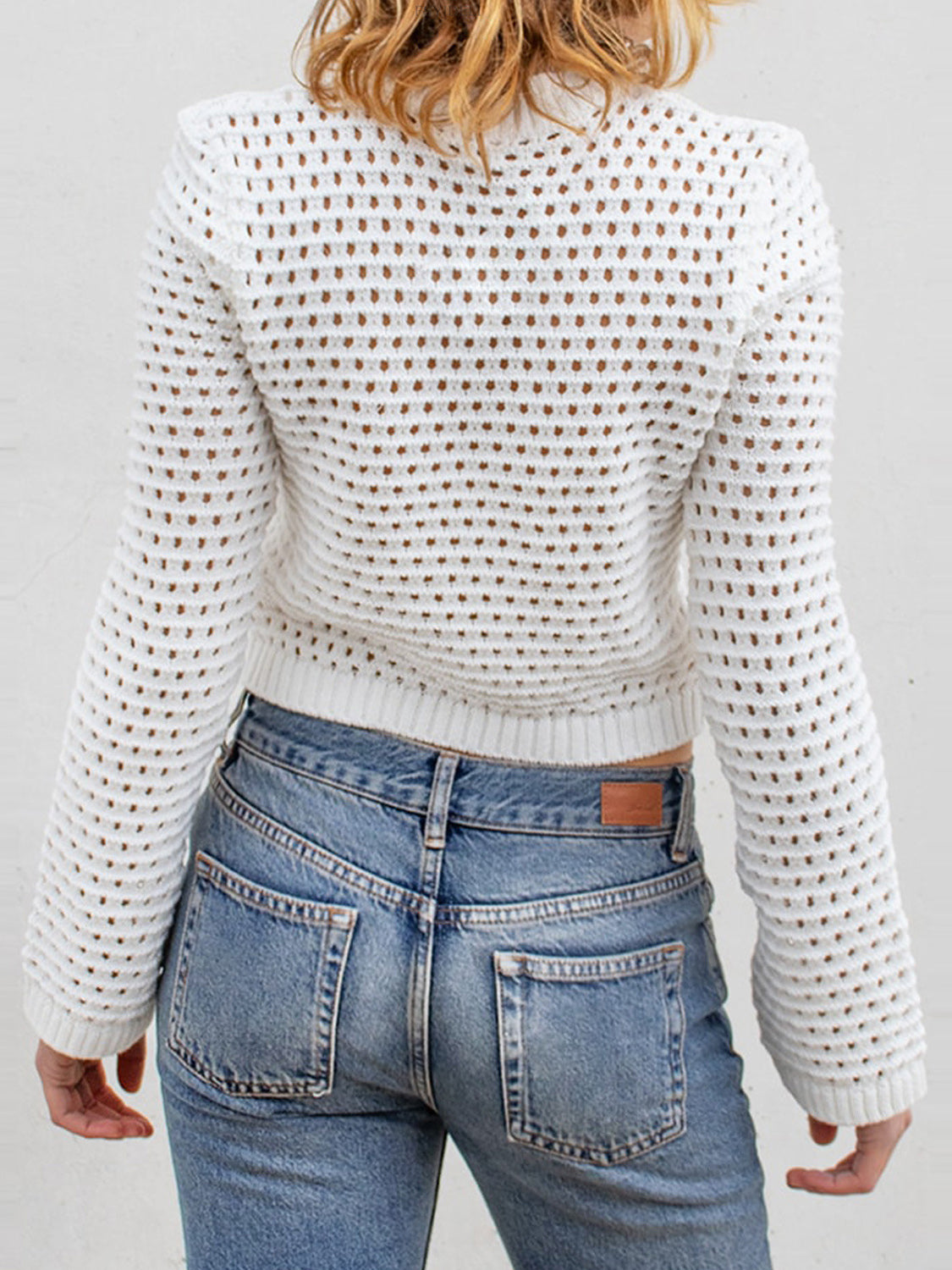 Openwork Round Neck Long Sleeve Knit Top - Luxe4Everyday Sweater