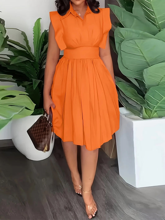 Plus Size Ruffled Collared Neck Cap Sleeve Dress - Luxe4Everyday Orange / 1XL Dress